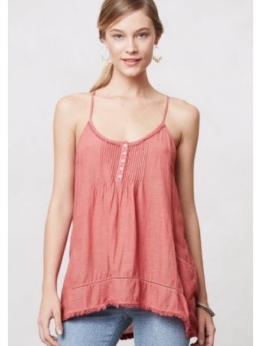 Anthropologie Maeve Tarim Fringe Swing Tank Pink As Seen On TV Vampire Diaries